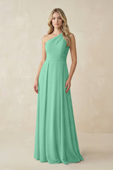 One - Shoulder A - Line Chiffon Bridesmaid Dress in Turquoise - KISS BRIDAL Bridesmaid Dresses