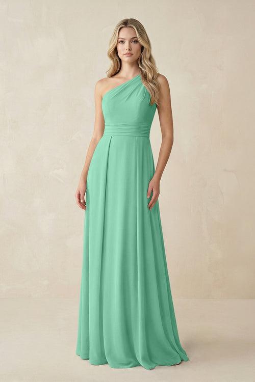 One - Shoulder A - Line Chiffon Bridesmaid Dress in Turquoise - SHE IS ME Bridesmaid Dresses