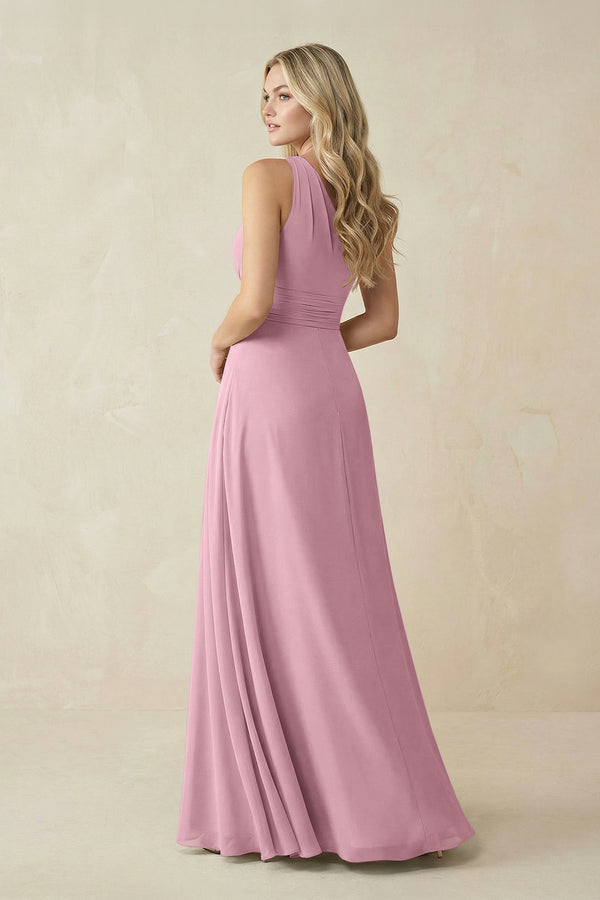 One-Shoulder A-Line Chiffon Bridesmaid Dress in Vintage Mauve (2) | KISSBRIDAL