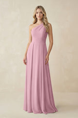 One-Shoulder A-Line Chiffon Bridesmaid Dress in Vintage Mauve | KISSBRIDAL