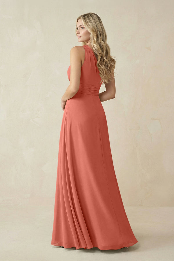 One - Shoulder A - Line Chiffon Bridesmaid Dress in Wild Rose - SHE IS ME Bridesmaid Dresses