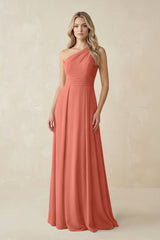 One - Shoulder A - Line Chiffon Bridesmaid Dress in Wild Rose - KISS BRIDAL Bridesmaid Dresses