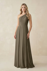 One - Shoulder A - Line Chiffon Bridesmaid Dress in Willow Green - KISS BRIDAL Bridesmaid Dresses