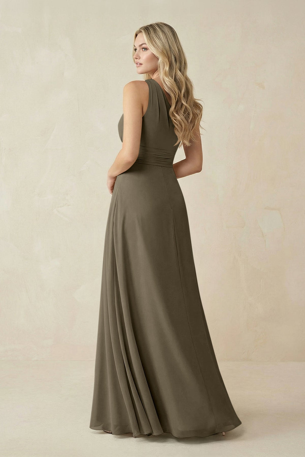 One - Shoulder A - Line Chiffon Bridesmaid Dress in Willow Green - KISS BRIDAL Bridesmaid Dresses
