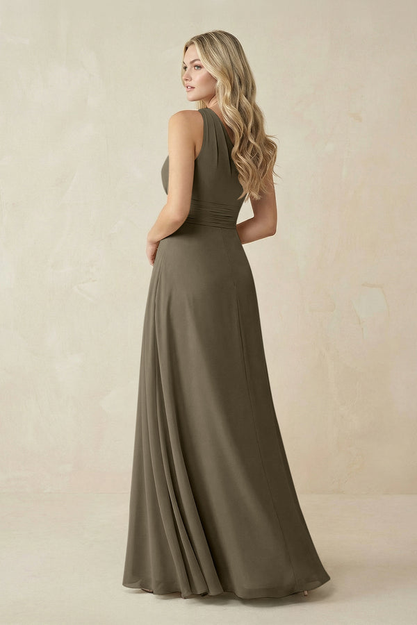 One - Shoulder A - Line Chiffon Bridesmaid Dress in Willow Green - SHE IS ME Bridesmaid Dresses