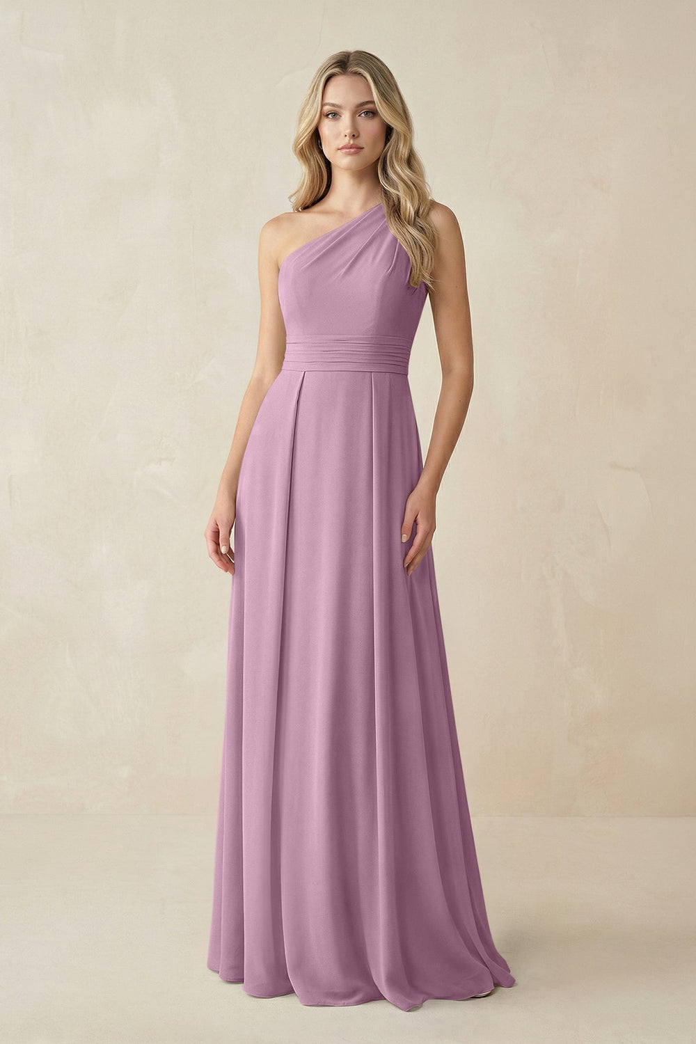 One - Shoulder A - Line Chiffon Bridesmaid Dress in Wisteria - SHE IS ME Bridesmaid Dresses
