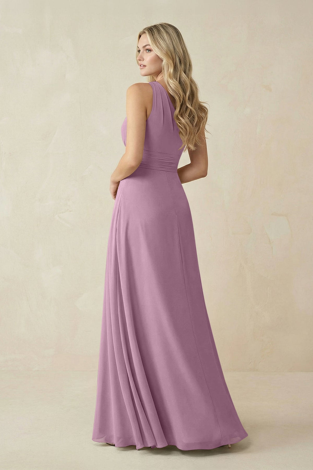 One - Shoulder A - Line Chiffon Bridesmaid Dress in Wisteria - SHE IS ME Bridesmaid Dresses