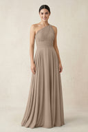 One-Shoulder A-Line Pleated Chiffon Bridesmaid Dress in Almond | KISSBRIDAL