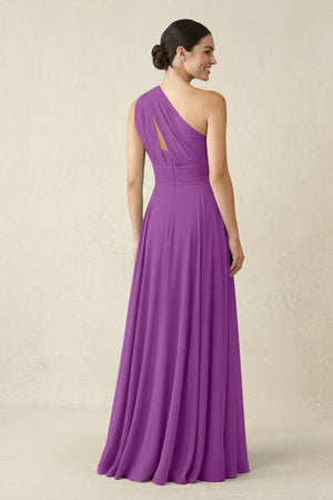 One - Shoulder A - Line Pleated Chiffon Bridesmaid Dress in Amethyst - SHE IS ME Bridesmaid Dresses