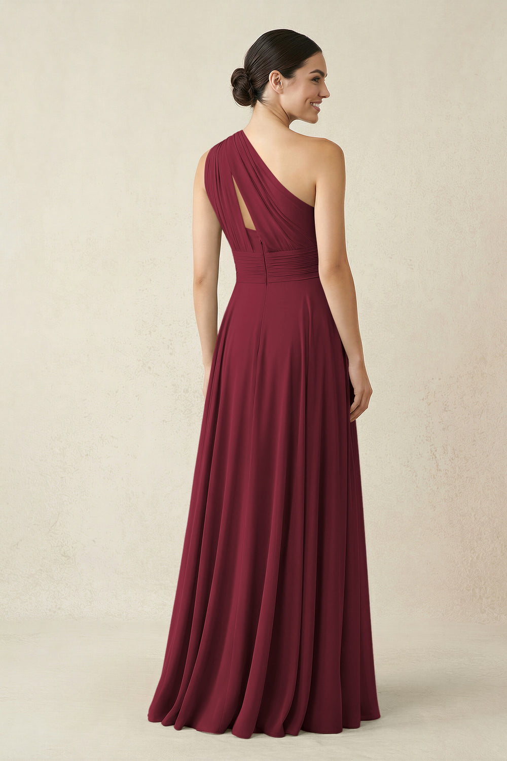 One-Shoulder A-Line Pleated Chiffon Bridesmaid Dress in Berry