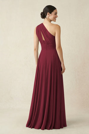 One-Shoulder A-Line Pleated Chiffon Bridesmaid Dress in Berry (2) | KISSBRIDAL
