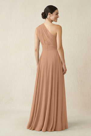 One - Shoulder A - Line Pleated Chiffon Bridesmaid Dress in Bronzer - SHE IS ME Bridesmaid Dresses