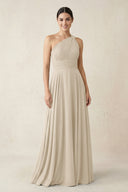 One - Shoulder A - Line Pleated Chiffon Bridesmaid Dress in Champagne - SHE IS ME Bridesmaid Dresses