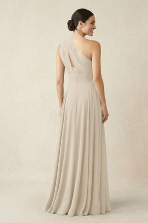 One - Shoulder A - Line Pleated Chiffon Bridesmaid Dress in Champagne - SHE IS ME Bridesmaid Dresses
