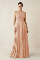 One - Shoulder A - Line Pleated Chiffon Bridesmaid Dress in Champagne Rose - SHE IS ME Bridesmaid Dresses