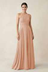 One - Shoulder A - Line Pleated Chiffon Bridesmaid Dress in Champagne Rose - KISS BRIDAL Bridesmaid Dresses