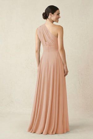 One - Shoulder A - Line Pleated Chiffon Bridesmaid Dress in Champagne Rose - SHE IS ME Bridesmaid Dresses
