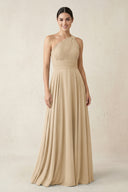 One-Shoulder A-Line Pleated Chiffon Bridesmaid Dress in Champagne | KISSBRIDAL