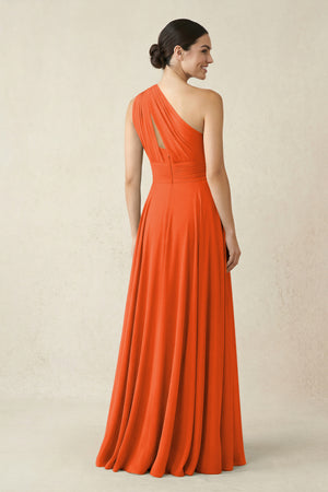 One-Shoulder A-Line Pleated Chiffon Bridesmaid Dress in Cinnamon (2) | KISSBRIDAL