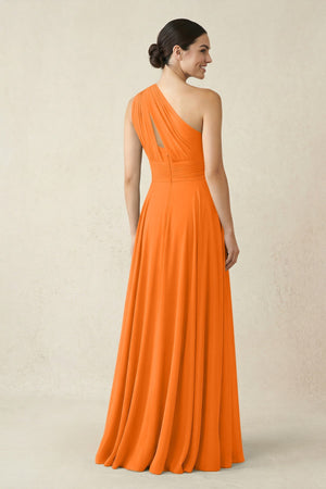 One - Shoulder A - Line Pleated Chiffon Bridesmaid Dress in Cinnamon - SHE IS ME Bridesmaid Dresses