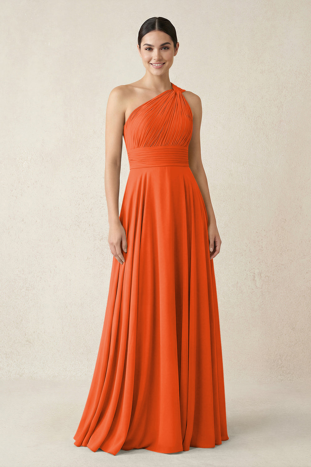 One-Shoulder A-Line Pleated Chiffon Bridesmaid Dress in Cinnamon