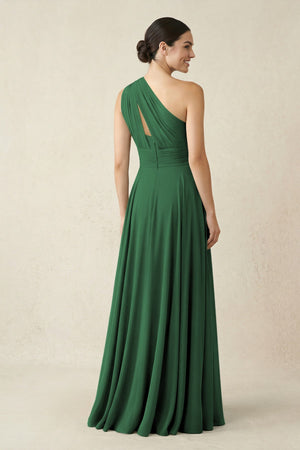 One - Shoulder A - Line Pleated Chiffon Bridesmaid Dress in Dark Green - SHE IS ME Bridesmaid Dresses