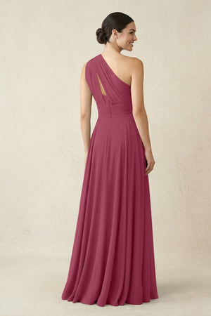 One - Shoulder A - Line Pleated Chiffon Bridesmaid Dress in Desert Rose - SHE IS ME Bridesmaid Dresses