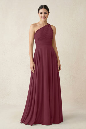 One-Shoulder A-Line Pleated Chiffon Bridesmaid Dress in Desert Rose | KISSBRIDAL