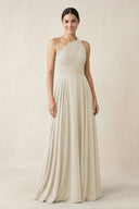 One - Shoulder A - Line Pleated Chiffon Bridesmaid Dress in Dove Gray - SHE IS ME Bridesmaid Dresses
