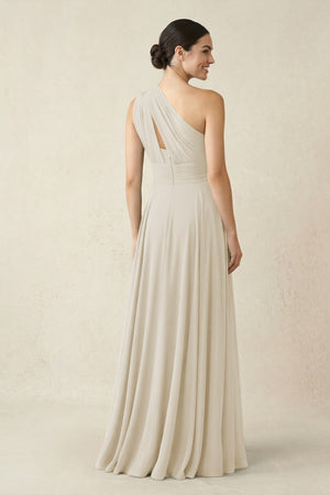 One - Shoulder A - Line Pleated Chiffon Bridesmaid Dress in Dove Gray - SHE IS ME Bridesmaid Dresses
