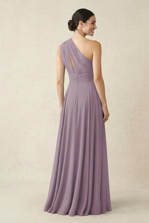 One-Shoulder A-Line Pleated Chiffon Bridesmaid Dress in Dusk (2) | KISSBRIDAL