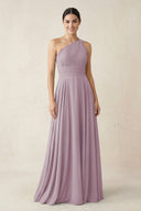 One - Shoulder A - Line Pleated Chiffon Bridesmaid Dress in Dusk - SHE IS ME Bridesmaid Dresses