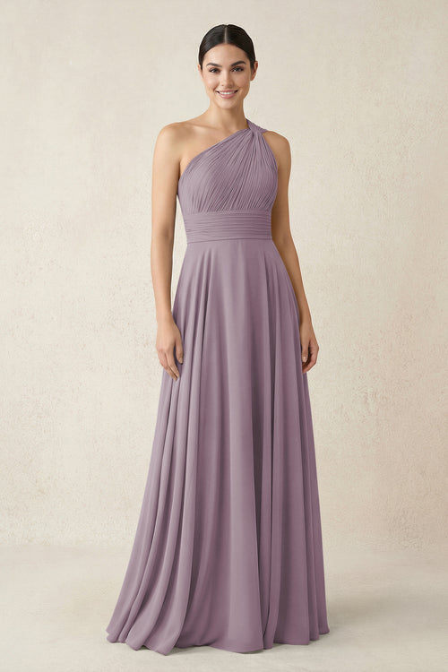 One-Shoulder A-Line Pleated Chiffon Bridesmaid Dress in Dusk | KISSBRIDAL