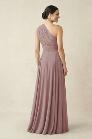 One-Shoulder A-Line Pleated Chiffon Bridesmaid Dress in Dusty Rose (2) | KISSBRIDAL