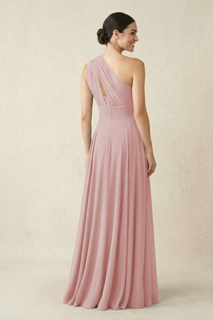 One - Shoulder A - Line Pleated Chiffon Bridesmaid Dress in Dusty Rose - SHE IS ME Bridesmaid Dresses