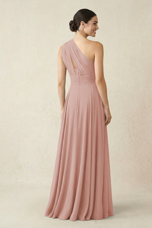 One-Shoulder A-Line Pleated Chiffon Bridesmaid Dress in English Rose (2) | KISSBRIDAL