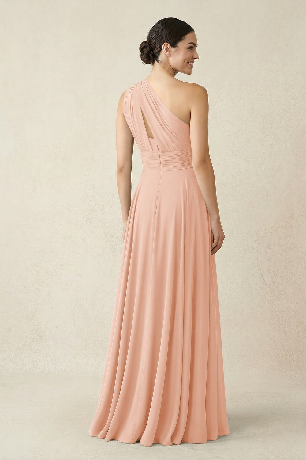 One - Shoulder A - Line Pleated Chiffon Bridesmaid Dress in English Rose - KISS BRIDAL Bridesmaid Dresses