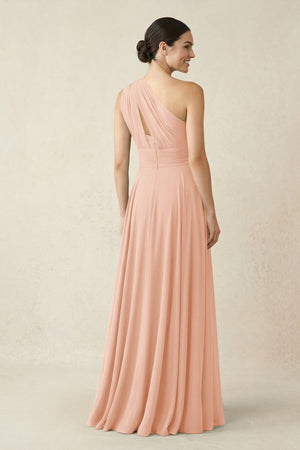 One - Shoulder A - Line Pleated Chiffon Bridesmaid Dress in English Rose - SHE IS ME Bridesmaid Dresses