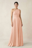 One - Shoulder A - Line Pleated Chiffon Bridesmaid Dress in English Rose - SHE IS ME Bridesmaid Dresses