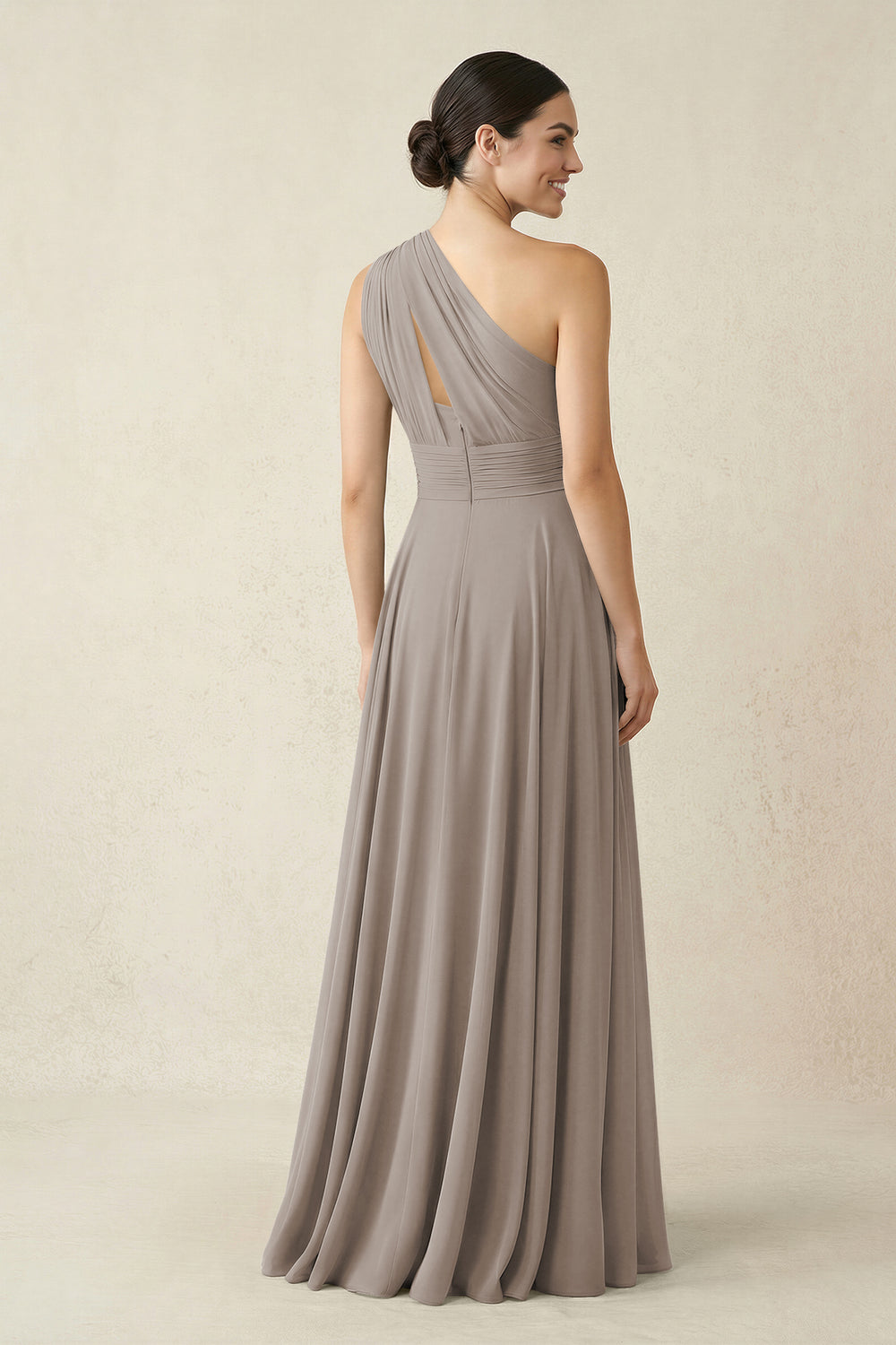One-Shoulder A-Line Pleated Chiffon Bridesmaid Dress in Frost