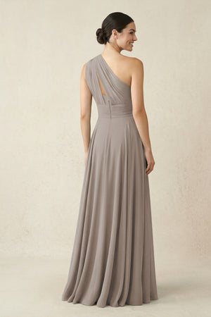 One-Shoulder A-Line Pleated Chiffon Bridesmaid Dress in Frost (2) | KISSBRIDAL