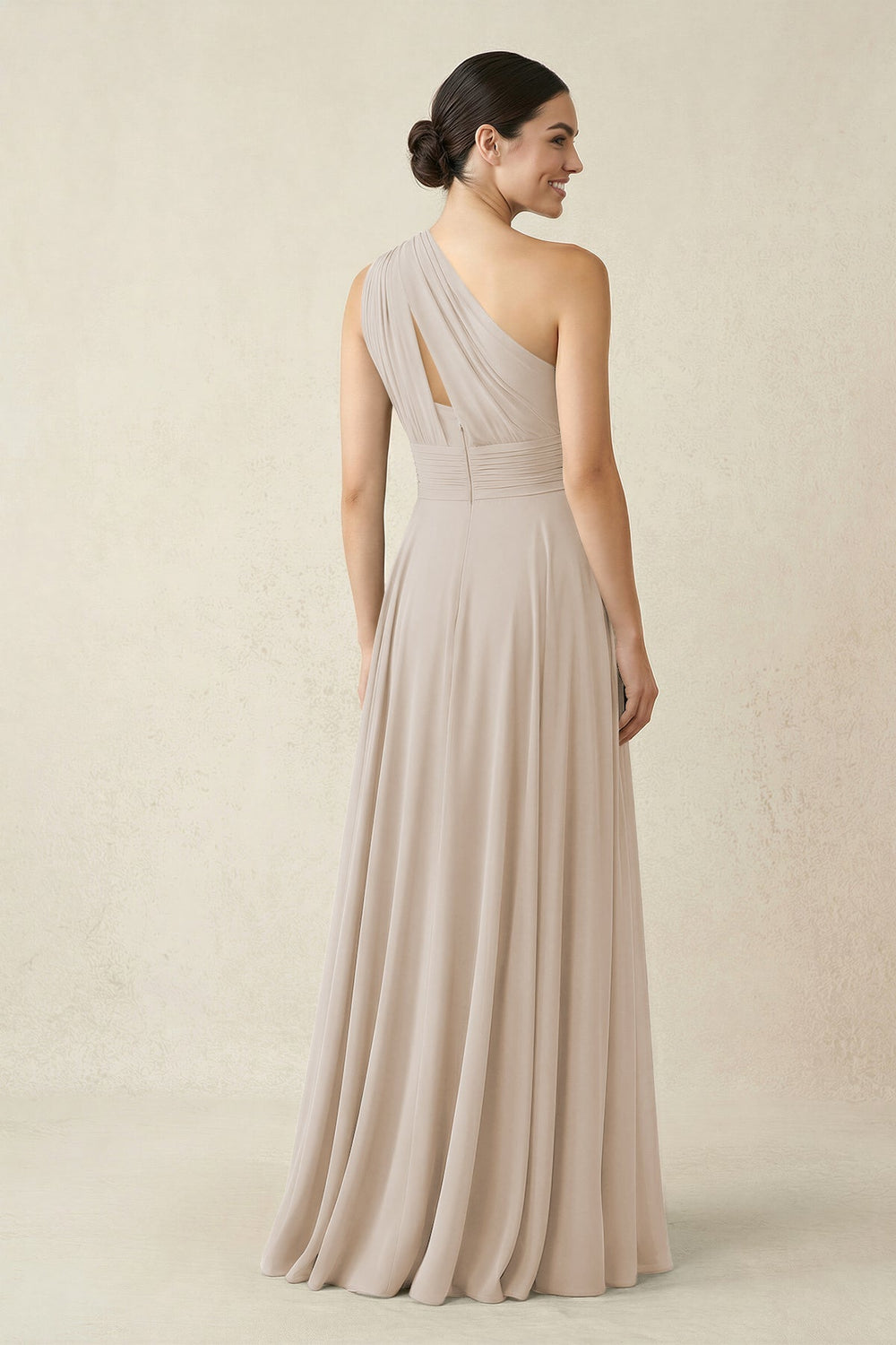 One - Shoulder A - Line Pleated Chiffon Bridesmaid Dress in Frost - KISS BRIDAL Bridesmaid Dresses
