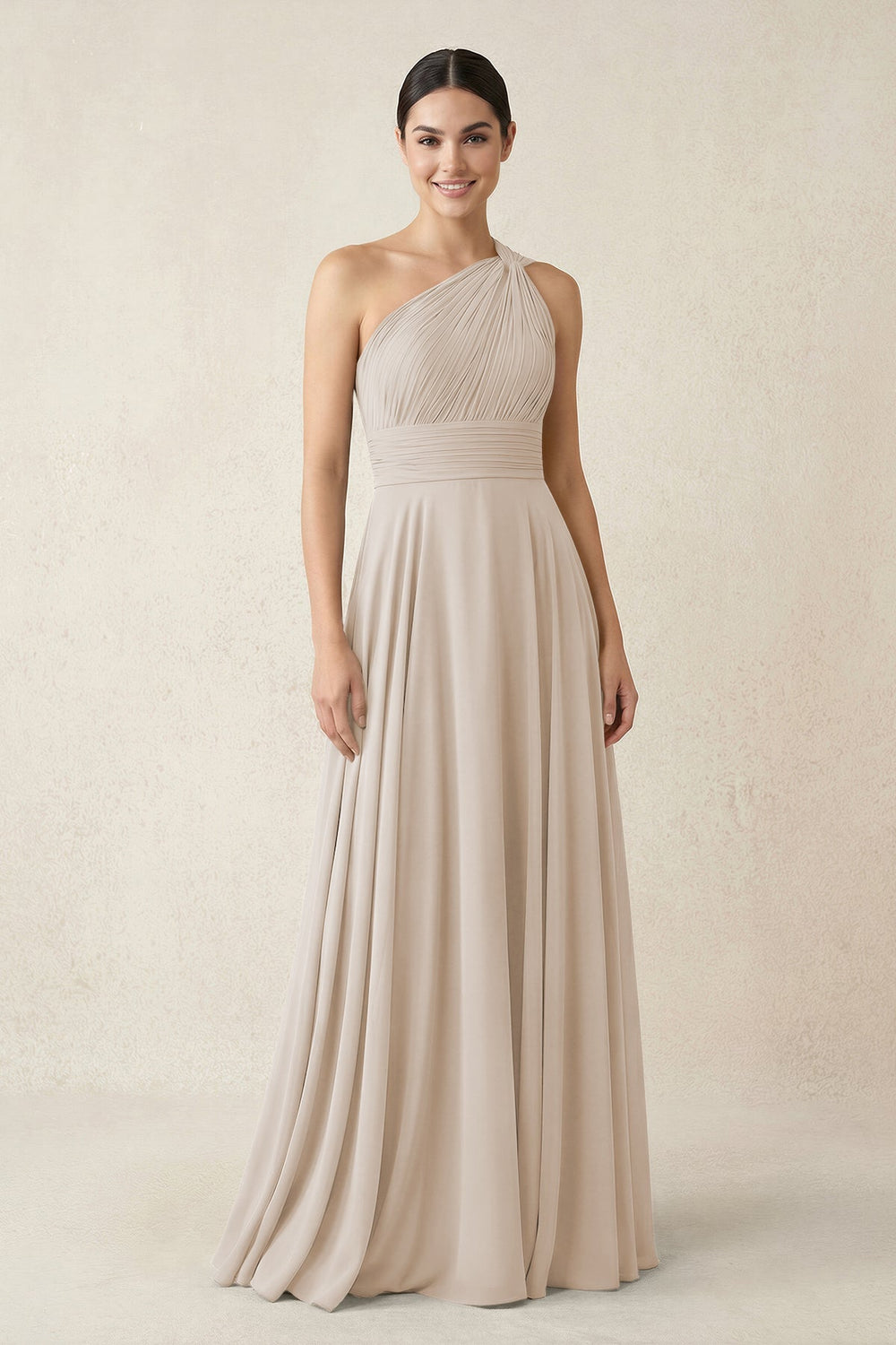 One - Shoulder A - Line Pleated Chiffon Bridesmaid Dress in Frost - KISS BRIDAL Bridesmaid Dresses