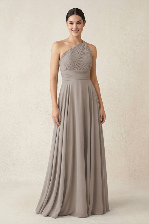 One-Shoulder A-Line Pleated Chiffon Bridesmaid Dress in Frost | KISSBRIDAL