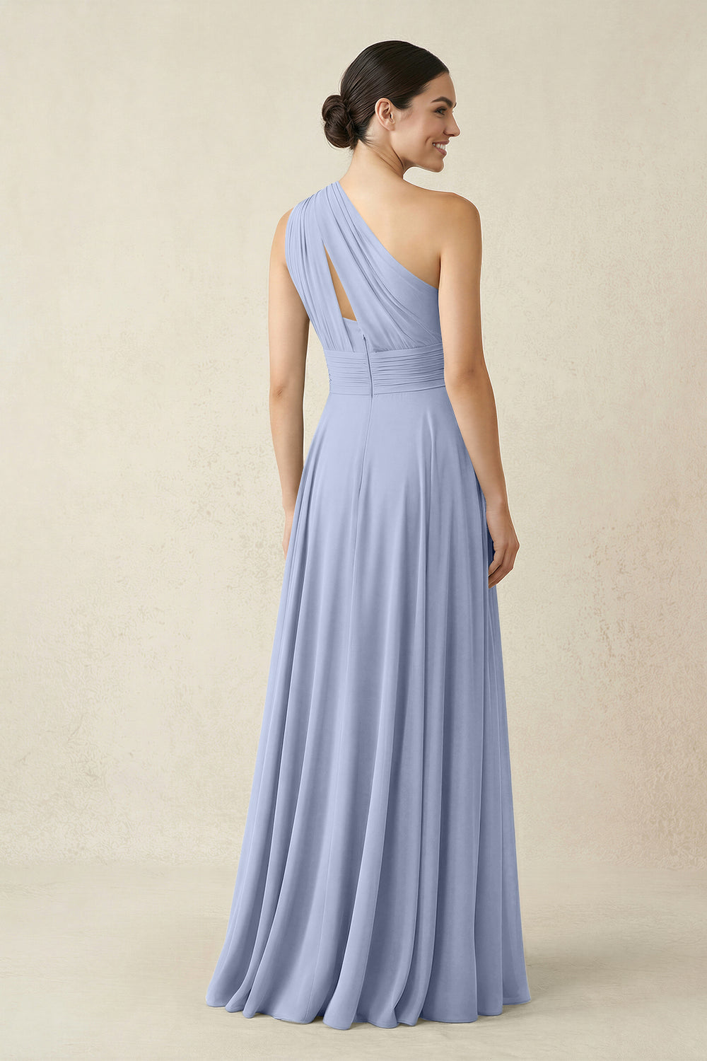 One-Shoulder A-Line Pleated Chiffon Bridesmaid Dress in Ice