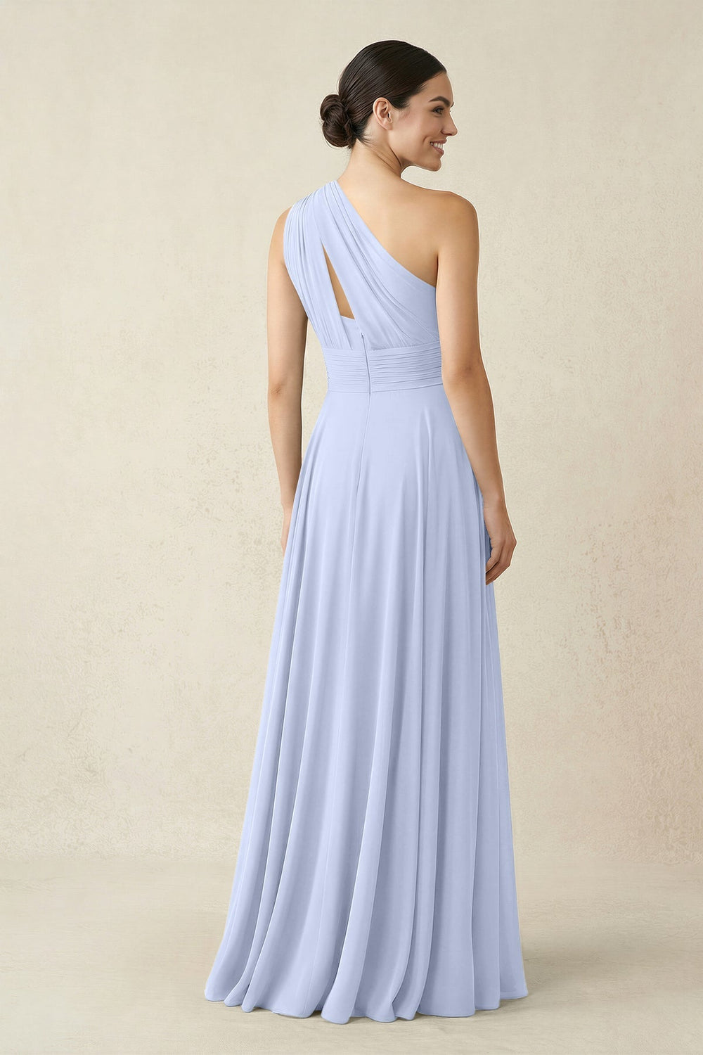 One - Shoulder A - Line Pleated Chiffon Bridesmaid Dress in Ice - KISS BRIDAL Bridesmaid Dresses