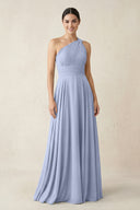 One-Shoulder A-Line Pleated Chiffon Bridesmaid Dress in Ice | KISSBRIDAL