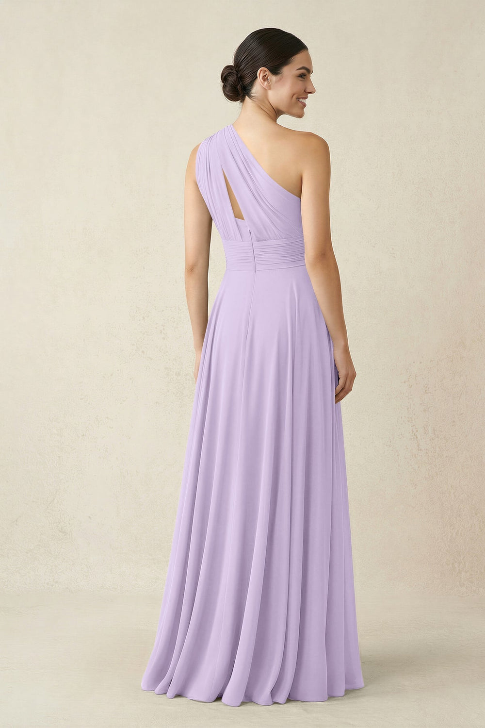 One - Shoulder A - Line Pleated Chiffon Bridesmaid Dress in Lavender - KISS BRIDAL Bridesmaid Dresses
