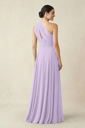 One - Shoulder A - Line Pleated Chiffon Bridesmaid Dress in Lavender - SHE IS ME Bridesmaid Dresses