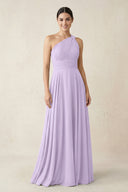 One - Shoulder A - Line Pleated Chiffon Bridesmaid Dress in Lavender - SHE IS ME Bridesmaid Dresses